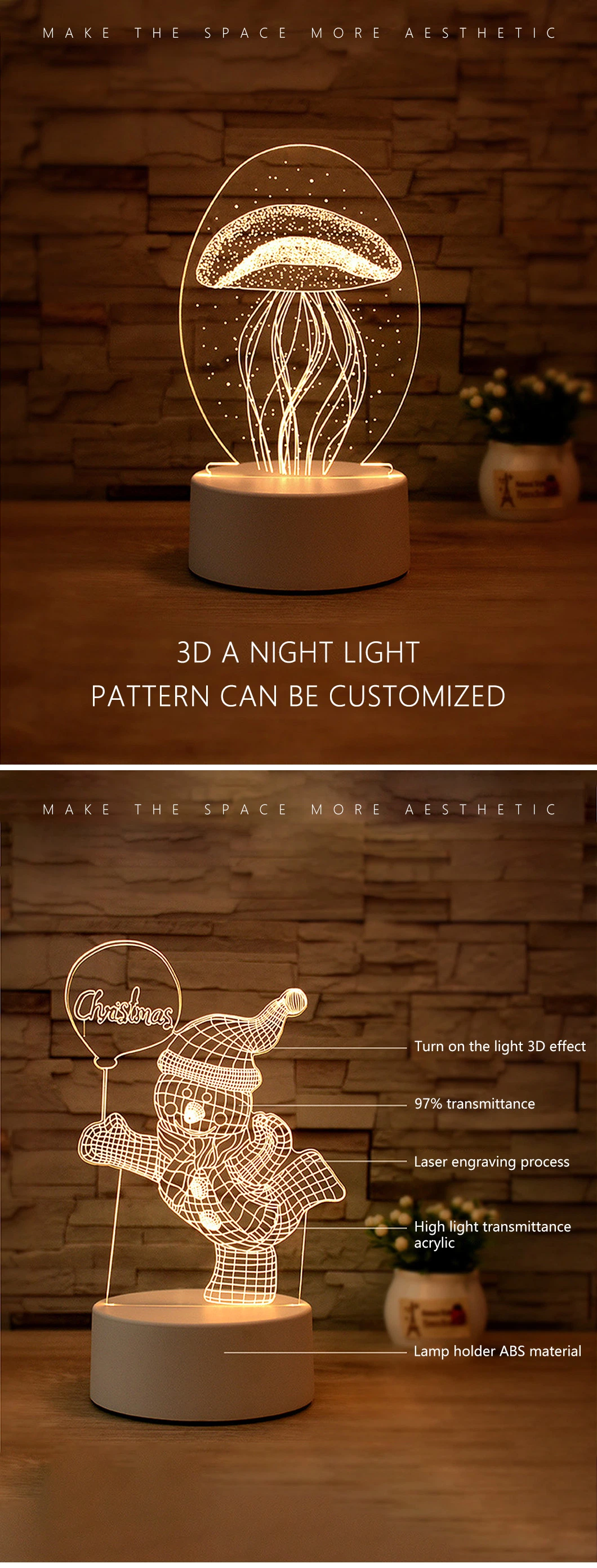 Custom Photo Creative 3D Illusion Anime Space Vehicle Acrylic Table Desk Base Christmas Lamp Kids Room Decor LED Night Light